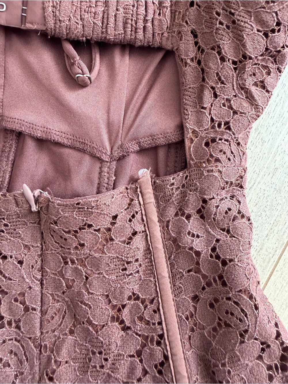 Brown Lace Ruffle Mini Dress - Picture 6 of 9